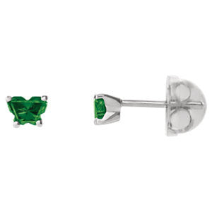 10K White May Bfly® CZ Birthstone Youth Earrings with Safety Backs & Box