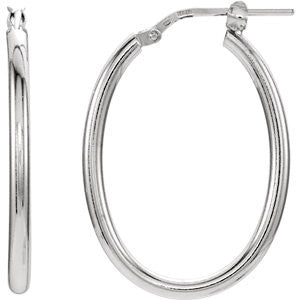 Sterling Silver 22x28mm Oval Tube Hoop Earrings