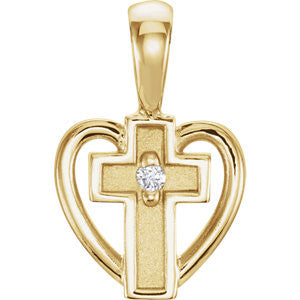 14K Yellow .01 CTW Diamond Heart Cross Pendant