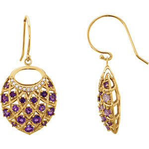 14K Yellow Amethyst & .06 CTW Diamond Nest Design Earrings