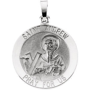 14K White 18.5mm Round St. Andrew Medal