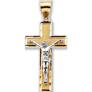 14K Yellow & White 32.25x18.75mm Crucifix Pendant