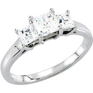 14K White 4.5x4.5mm Round 1 CTW Diamond 3-Stone Engagement RIng