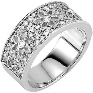 14K White 5-8 CTW Diamond Floral-Inspired Anniversary Band