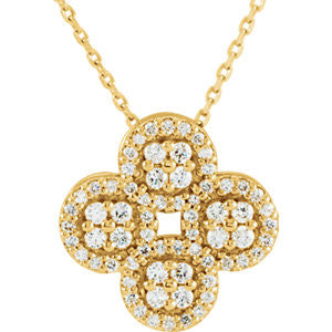 14K Yellow 1/2 CTW Diamond Clover Necklace