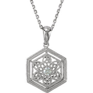 14K White .05 CTW Diamond Filigree 18" Necklace