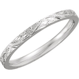 14K White 2mm Hand Engraved Band Size 7