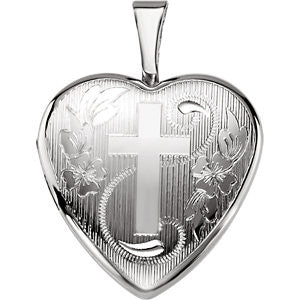 Sterling Silver Heart Locket with Cross