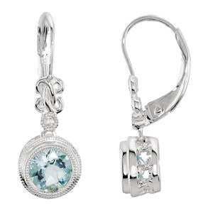 14K White Aquamarine & .02 CTW Diamond Earrings