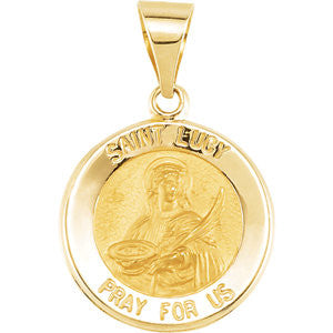 14K Yellow 15mm Round Hollow St. Lucy Medal