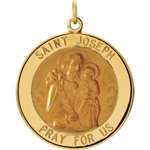 14K Yellow 25mm Round St. Joseph Medal