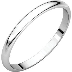 18K White 2mm Half Round Light Band