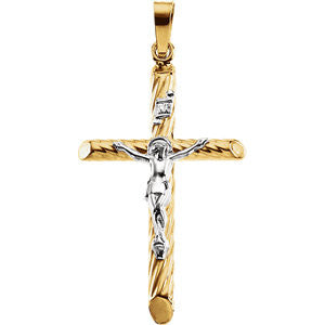 14K Yellow & White 28x18mm Hollow Crucifix Pendant