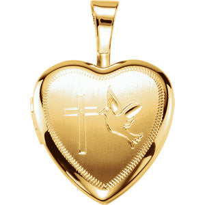 Gold Plated & Sterling Silver Cross-Dove Heart Locket