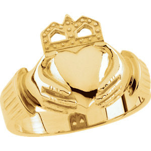 10K Yellow 15x11mm Men's Claddagh Ring