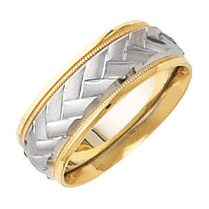 14K White & Yellow 7mm Comfort-Fit Woven Design Band Size 10