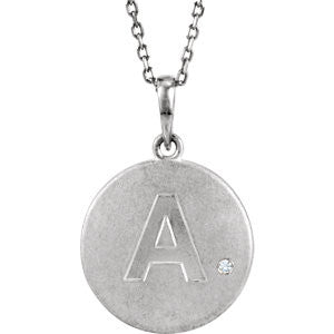 Sterling Silver .005 CTW Diamond Letter "A" Initial Disc 18" Necklace