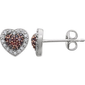 14K White 1-4 CTW Brown Diamond Heart Earrings