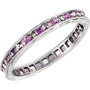 14K White Pink Sapphire & 1-2 CTW Diamond Eternity Band