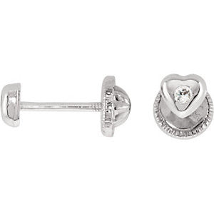 14K White Youth Heart Cubic Zircconia Earrings