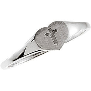 Sterling Silver Youth Heart & Cross Ring