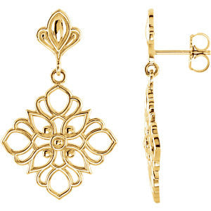 14K Yellow Decorative Dangle Earrings