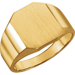 14K Yellow 14x12mm Octagon Men's Signet Ring