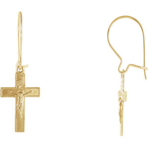 14K Yellow 14x9mm Crucifix Earrings