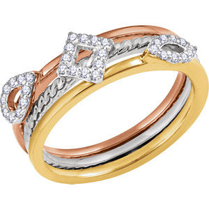 14K Yellow, White & Rose 1-5 CTW Diamond Set of 3 Stackable Rings