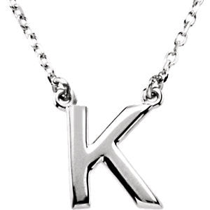 Sterling Silver Letter "K" Block Initial 16" Necklace