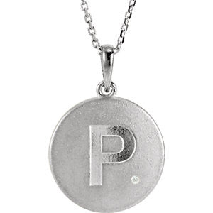 Sterling Silver .005 CTW Diamond Letter "P" Initial Disc 18" Necklace