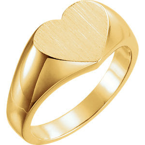 14K Yellow Heart Signet Ring