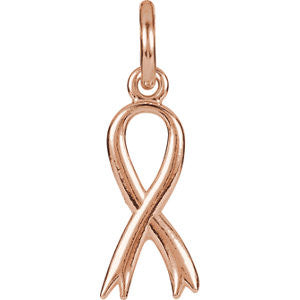 14K Rose Breast Cancer Awareness Ribbon Charm with Jump Ring