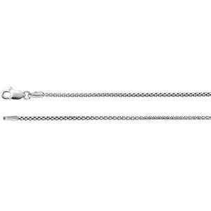 14K White 1.5mm Hollow Popcorn 16" Chain