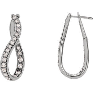 14K White 1 CTW Diamond Wavy Hoop Earrings