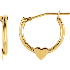 14K Yellow Hoop Earrings with Heart