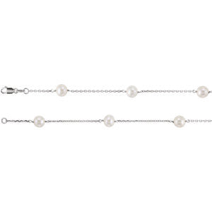 14K White Pearl Station 18" Necklace