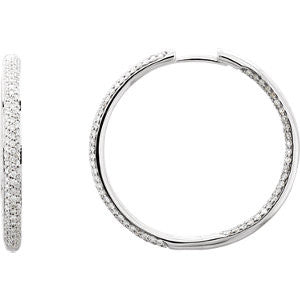 18K White 1 CTW Diamond Inside/Outside Hoop Earrings