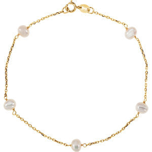 14K Yellow White Pearl Station 7" Necklace