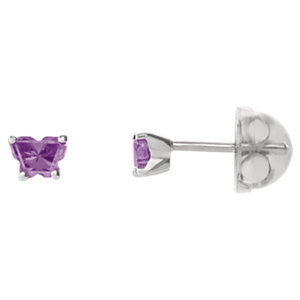 10K White February Bfly® CZ Birthstone Youth Earrings with Safety Backs & Box