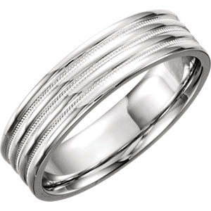 14K White 6mm Grooved Band Size 8