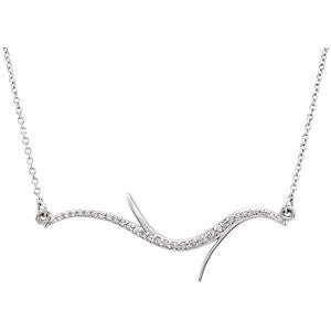 14K White 1/8 CTW Diamond Freeform Bar 18" Necklace