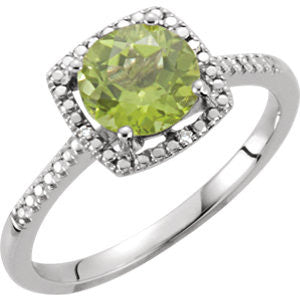 Sterling Silver Peridot & .01 CTW Diamond Ring