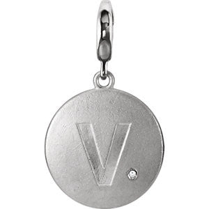 Sterling Silver Block Initial "Y" Disc Charm with .005 CTW Diamond Accent