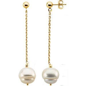 14K Yellow 9-11mm Freshwater Cultured Pearl Dangle Earrings