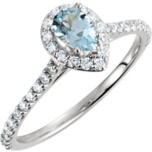 14K White Aquamarine & 3-8 CTW Diamond Engagement Ring