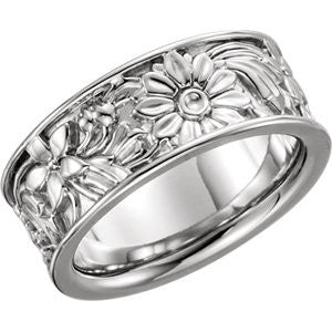 14K White 8.5mm Floral-Inspired Band Size 7