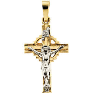 14K Yellow & White 25.5x17mm Crucifix Pendant