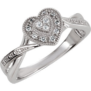 Sterling Silver Cubic Zirconia Heart Ring Size 8