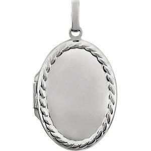 14K White Oval Rope Locket